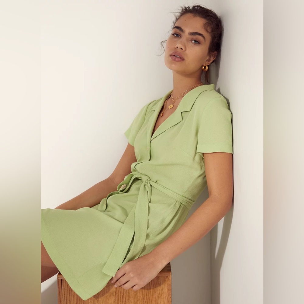 Aritzia Wilfred Shirt  Lime Green new Mini Summer Vacation Dress Sz S